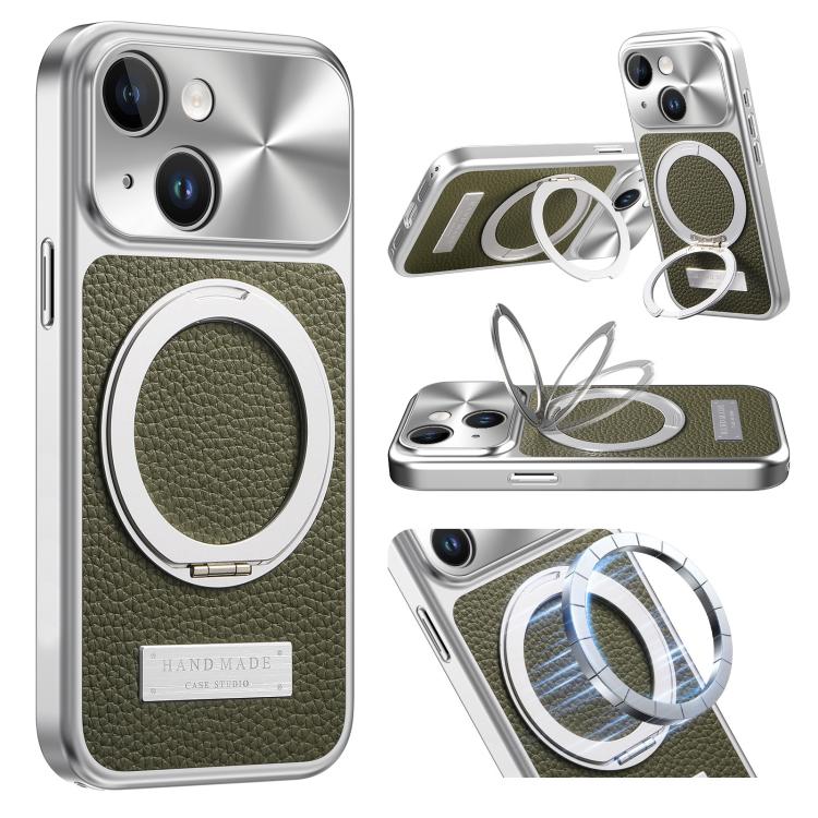 Custodia per telefono antiurto con supporto magnetico placcato effetto litchi., For iPhone 13