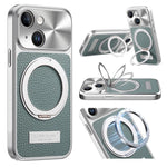 Custodia per telefono antiurto con supporto magnetico placcato effetto litchi., For iPhone 13