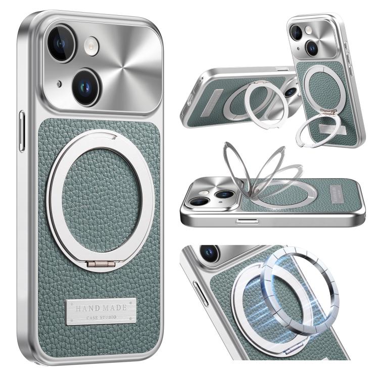 Custodia per telefono antiurto con supporto magnetico placcato effetto litchi., For iPhone 13
