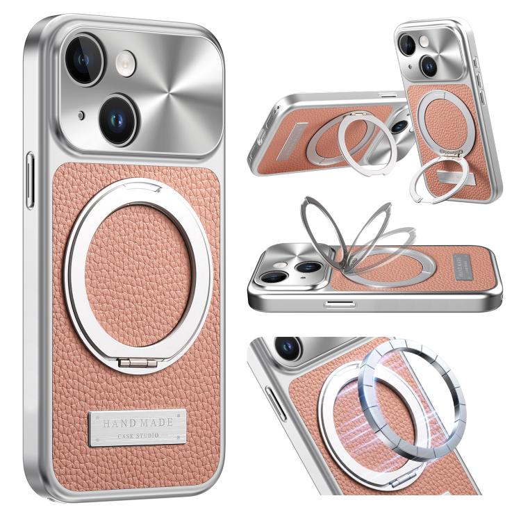 Custodia per telefono antiurto con supporto magnetico placcato effetto litchi., For iPhone 13
