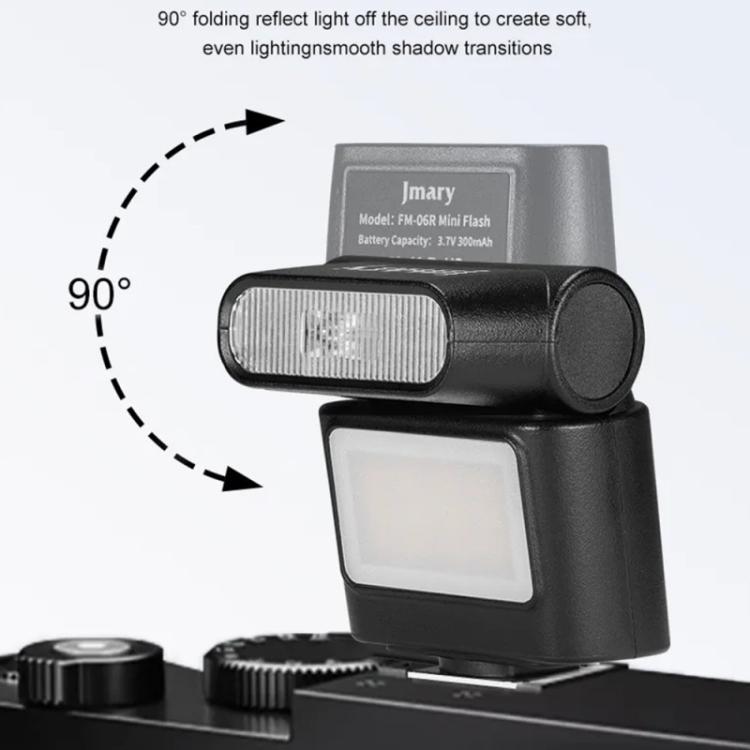 JMARY FM-06R Mini flash per fotocamera, luce di riempimento, attacco a slitta, luce LED ricaricabile da 300 mAh