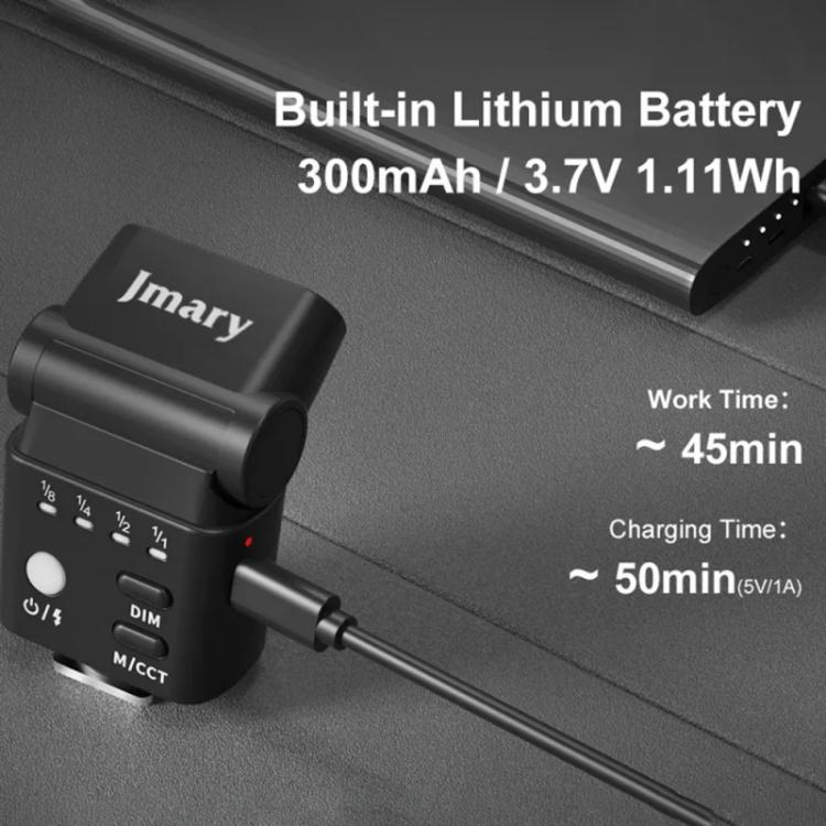 JMARY FM-06R Mini flash per fotocamera, luce di riempimento, attacco a slitta, luce LED ricaricabile da 300 mAh