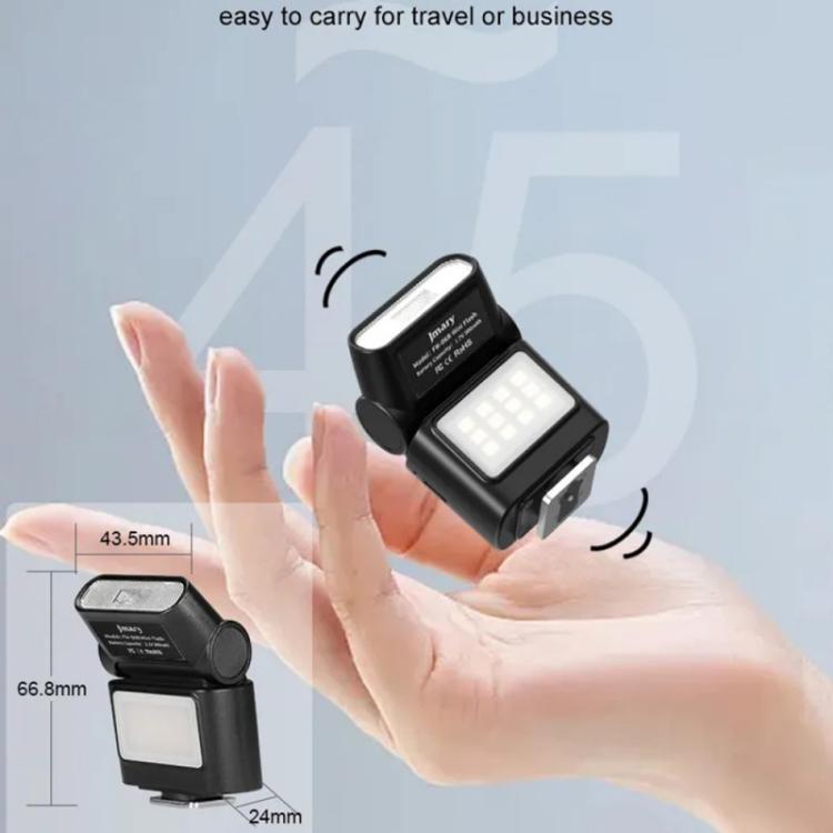 JMARY FM-06R Mini flash per fotocamera, luce di riempimento, attacco a slitta, luce LED ricaricabile da 300 mAh