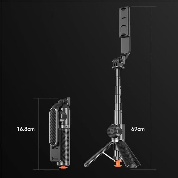T01 Mini selfie stick per fotografia, treppiede estensibile da 69 cm, telecomando Bluetooth, supporto per telefono