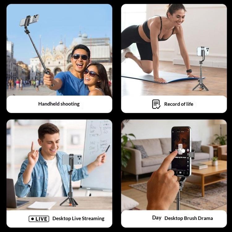 T01 Mini selfie stick per fotografia, treppiede estensibile da 69 cm, telecomando Bluetooth, supporto per telefono