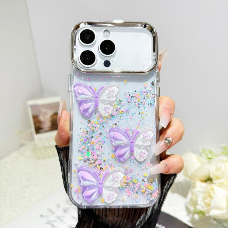 Custodia per telefono in resina epossidica con farfalle 3D glitterate, For iPhone 16 Pro, For iPhone 16 Plus, For iPhone 16, For iPhone 15 Pro Max