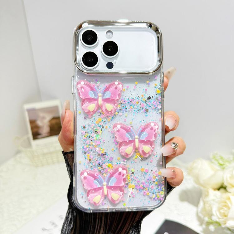 Custodia per telefono in resina epossidica con farfalle 3D glitterate, For iPhone 16 Pro, For iPhone 16 Plus, For iPhone 16, For iPhone 15 Pro Max