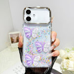 Custodia per telefono in resina epossidica con farfalle 3D glitterate, For iPhone 16 Pro, For iPhone 16 Plus, For iPhone 16, For iPhone 15 Pro Max