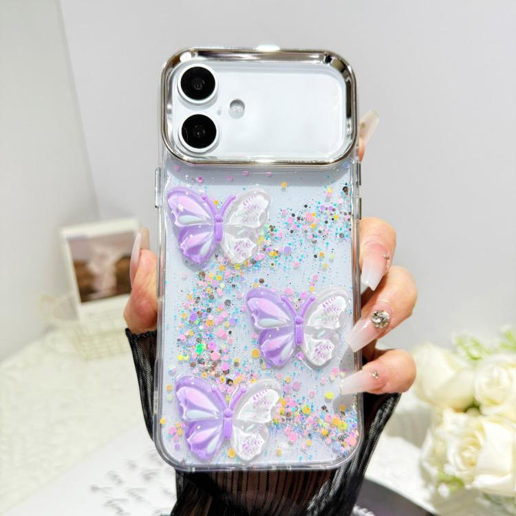 Custodia per telefono in resina epossidica con farfalle 3D glitterate, For iPhone 16 Pro, For iPhone 16 Plus, For iPhone 16, For iPhone 15 Pro Max