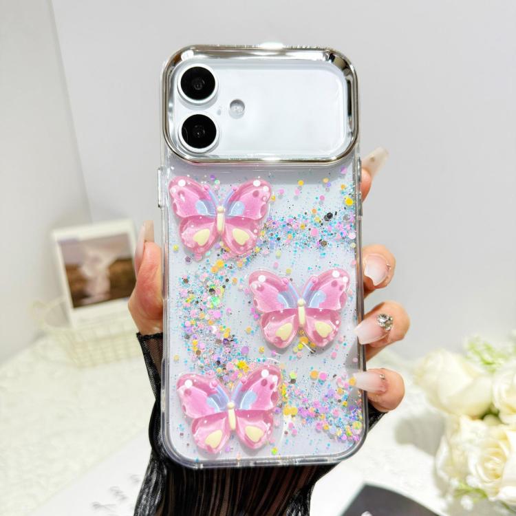 Custodia per telefono in resina epossidica con farfalle 3D glitterate, For iPhone 16 Pro, For iPhone 16 Plus, For iPhone 16, For iPhone 15 Pro Max
