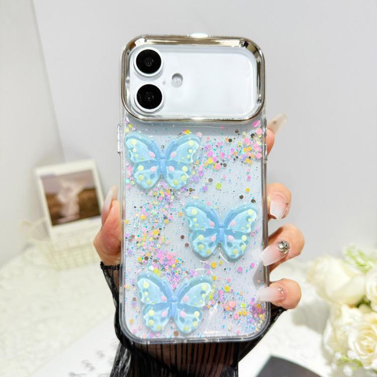 Custodia per telefono in resina epossidica con farfalle 3D glitterate, For iPhone 16 Pro, For iPhone 16 Plus, For iPhone 16, For iPhone 15 Pro Max