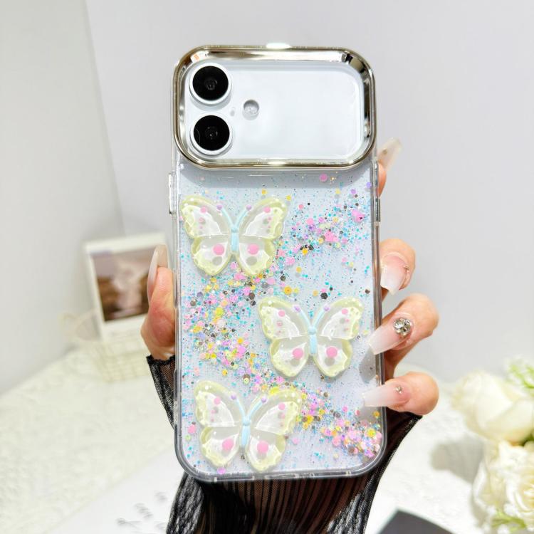 Custodia per telefono in resina epossidica con farfalle 3D glitterate, For iPhone 16 Pro, For iPhone 16 Plus, For iPhone 16, For iPhone 15 Pro Max