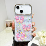 Custodia per telefono in resina epossidica con farfalle 3D glitterate, For iPhone 15 Pro, For iPhone 15 Plus, For iPhone 15