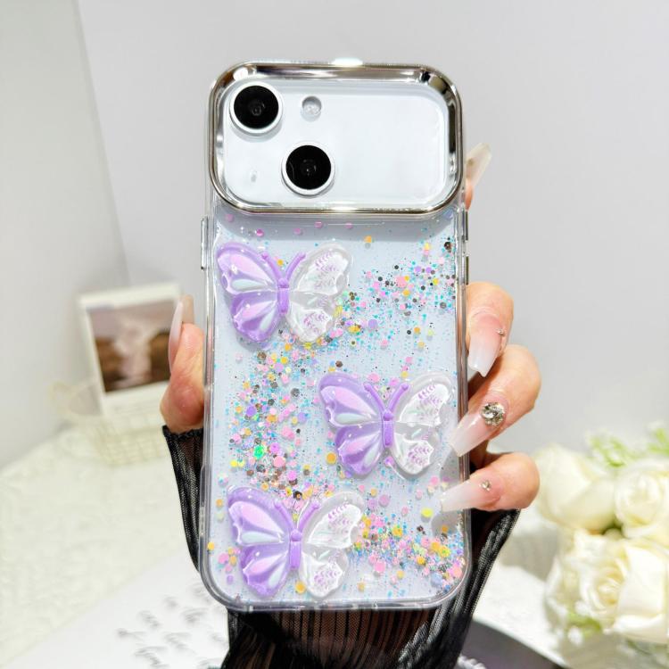 Custodia per telefono in resina epossidica con farfalle 3D glitterate, For iPhone 15 Pro, For iPhone 15 Plus, For iPhone 15