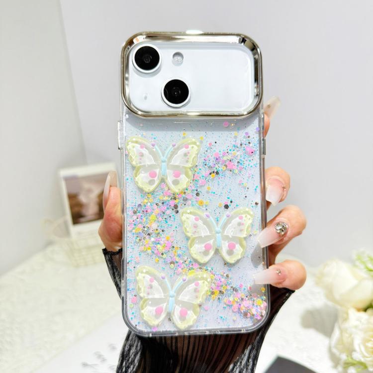 Custodia per telefono in resina epossidica con farfalle 3D glitterate, For iPhone 15 Pro, For iPhone 15 Plus, For iPhone 15