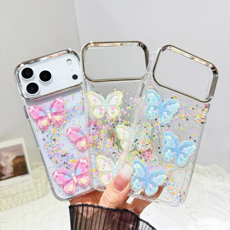 Custodia per telefono in resina epossidica con farfalle 3D glitterate, For iPhone 17 Pro Max, For iPhone 17 Pro, For iPhone Air, For iPhone 16 Pro Max