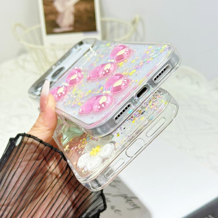 Custodia per telefono in resina epossidica con farfalle 3D glitterate, For iPhone 15 Pro, For iPhone 15 Plus, For iPhone 15