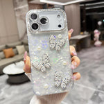 Custodia per telefono con texture a conchiglia, perle, farfalla e glitter di diamanti 3D, For iPhone 17 Pro Max, For iPhone 16 Pro Max, For iPhone 17 Pro, For iPhone 16 Pro, For iPhone Air, For iPhone 16 Plus, For iPhone 16, For iPhone 15 Pro Max      ...