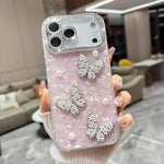 Custodia per telefono con texture a conchiglia, perle, farfalla e glitter di diamanti 3D, For iPhone 17 Pro Max, For iPhone 16 Pro Max, For iPhone 17 Pro, For iPhone 16 Pro, For iPhone Air, For iPhone 16 Plus, For iPhone 16, For iPhone 15 Pro Max      ...