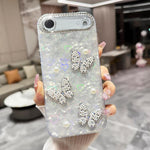 Custodia per telefono con texture a conchiglia, perle, farfalla e glitter di diamanti 3D, For iPhone 17 Pro Max, For iPhone 16 Pro Max, For iPhone 17 Pro, For iPhone 16 Pro, For iPhone Air, For iPhone 16 Plus, For iPhone 16, For iPhone 15 Pro Max      ...