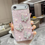 Custodia per telefono con texture a conchiglia, perle, farfalla e glitter di diamanti 3D, For iPhone 17 Pro Max, For iPhone 16 Pro Max, For iPhone 17 Pro, For iPhone 16 Pro, For iPhone Air, For iPhone 16 Plus, For iPhone 16, For iPhone 15 Pro Max      ...