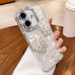 Custodia per telefono con texture a conchiglia, perle, farfalla e glitter di diamanti 3D, For iPhone 17 Pro Max, For iPhone 16 Pro Max, For iPhone 17 Pro, For iPhone 16 Pro, For iPhone Air, For iPhone 16 Plus, For iPhone 16, For iPhone 15 Pro Max      ...