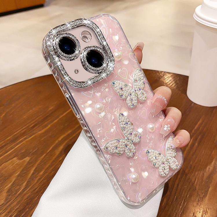 Custodia per telefono con texture a conchiglia, perle, farfalla e glitter di diamanti 3D, For iPhone 14, For iPhone 14 Pro, For iPhone 14 Pro Max, For iPhone 13 Pro Max, For iPhone 13 Pro, For iPhone 13, For iPhone 12, For iPhone 12 Pro Max            ...