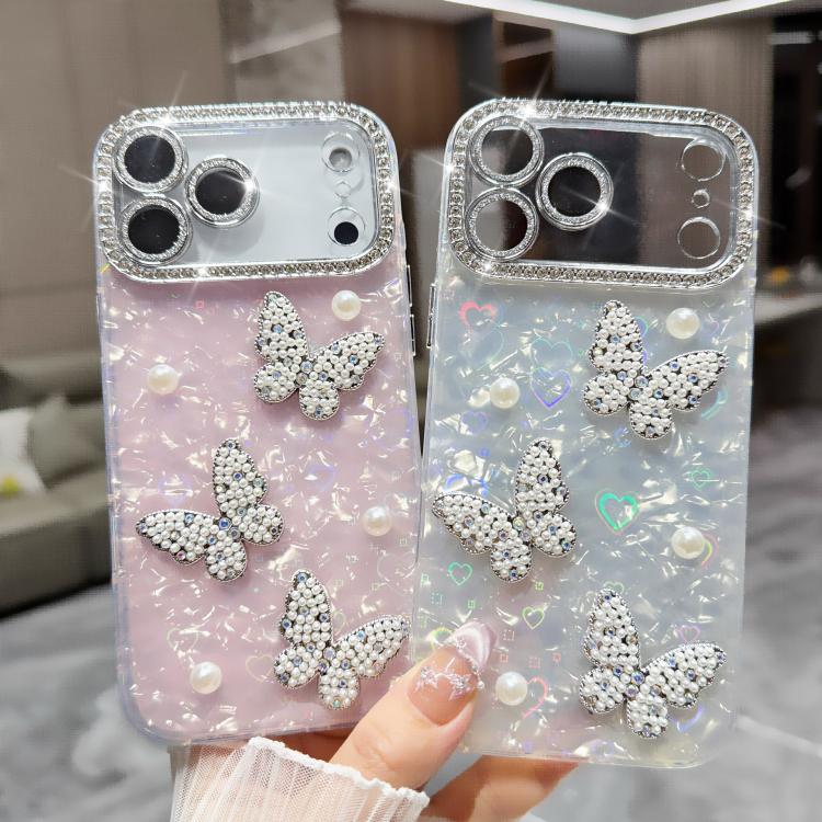 Custodia per telefono con texture a conchiglia, perle, farfalla e glitter di diamanti 3D, For iPhone 14, For iPhone 14 Pro, For iPhone 14 Pro Max, For iPhone 13 Pro Max, For iPhone 13 Pro, For iPhone 13, For iPhone 12, For iPhone 12 Pro Max            ...