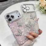 Custodia per telefono con texture a conchiglia, perle, farfalla e glitter di diamanti 3D, For iPhone 17 Pro Max, For iPhone 16 Pro Max, For iPhone 17 Pro, For iPhone 16 Pro, For iPhone Air, For iPhone 16 Plus, For iPhone 16, For iPhone 15 Pro Max      ...