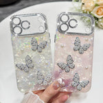 Custodia per telefono con texture a conchiglia, perle, farfalla e glitter di diamanti 3D, For iPhone 17 Pro Max, For iPhone 16 Pro Max, For iPhone 17 Pro, For iPhone 16 Pro, For iPhone Air, For iPhone 16 Plus, For iPhone 16, For iPhone 15 Pro Max      ...
