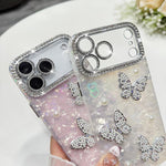 Custodia per telefono con texture a conchiglia, perle, farfalla e glitter di diamanti 3D, For iPhone 14, For iPhone 14 Pro, For iPhone 14 Pro Max, For iPhone 13 Pro Max, For iPhone 13 Pro, For iPhone 13, For iPhone 12, For iPhone 12 Pro Max            ...