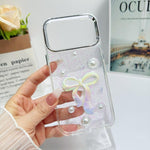 Custodia per telefono in TPU con fiocco 3D, perle e fiore d'amore., For iPhone 17 Pro Max, For iPhone 17 Pro, For iPhone 17, For iPhone Air