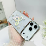 Custodia per telefono in TPU con fiocco 3D, perle e fiore d'amore., For iPhone 17 Pro Max, For iPhone 17 Pro, For iPhone 17, For iPhone Air