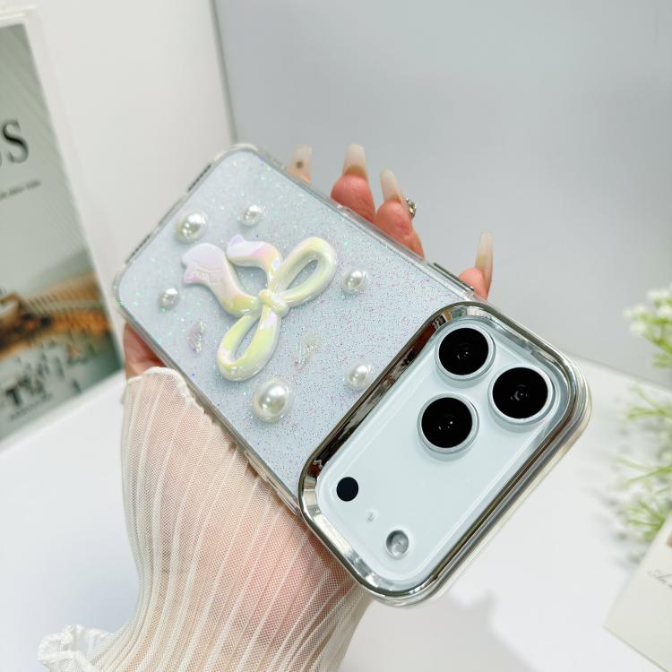 Custodia per telefono in TPU con fiocco 3D, perle e fiore d'amore., For iPhone 17 Pro Max, For iPhone 17 Pro, For iPhone 17, For iPhone Air