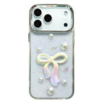 Custodia per telefono in TPU con fiocco 3D, perle e fiore d'amore., For iPhone 17 Pro Max, For iPhone 17 Pro, For iPhone 17, For iPhone Air