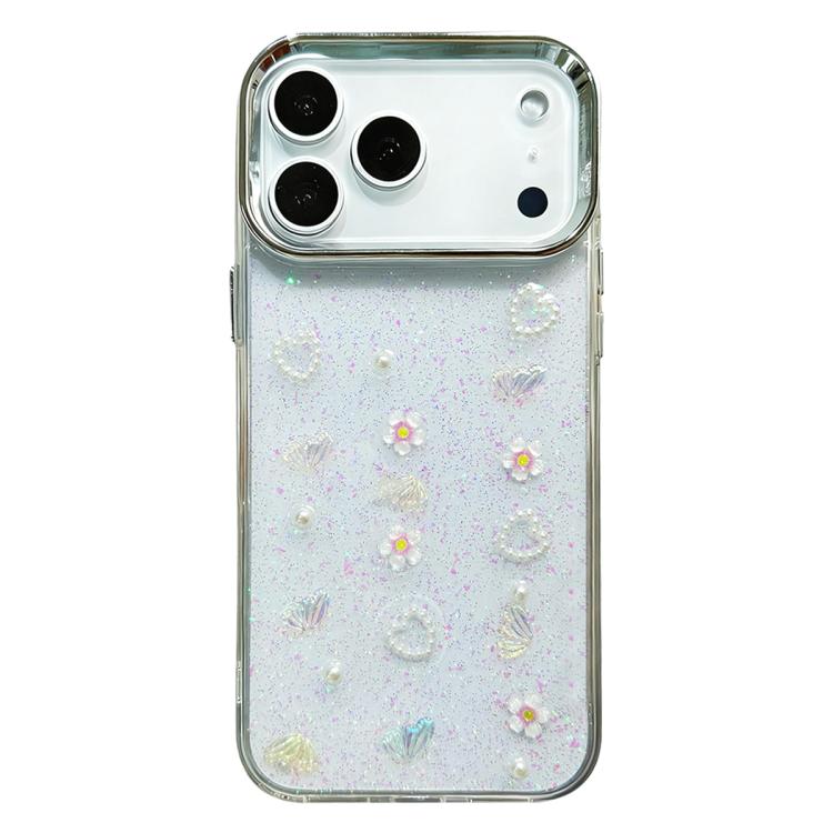 Custodia per telefono in TPU con fiocco 3D, perle e fiore d'amore., For iPhone 17 Pro Max, For iPhone 17 Pro, For iPhone 17, For iPhone Air