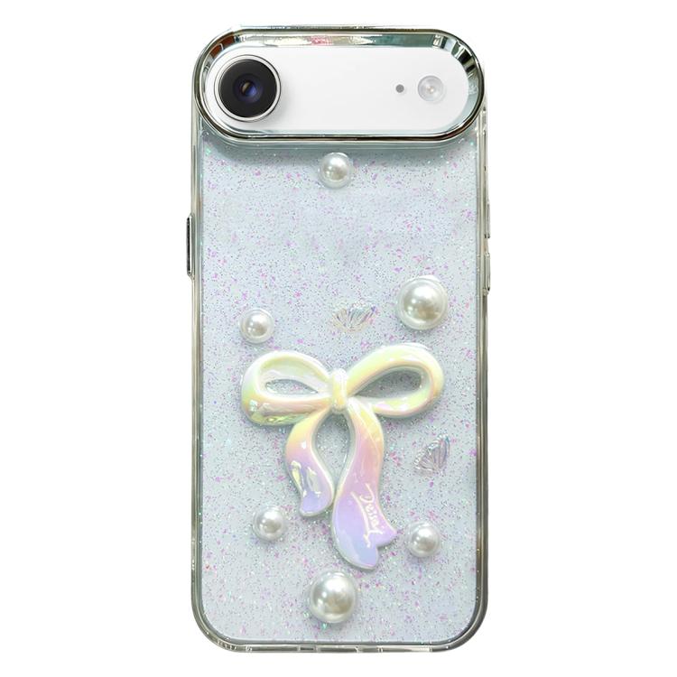 Custodia per telefono in TPU con fiocco 3D, perle e fiore d'amore., For iPhone 17 Pro Max, For iPhone 17 Pro, For iPhone 17, For iPhone Air