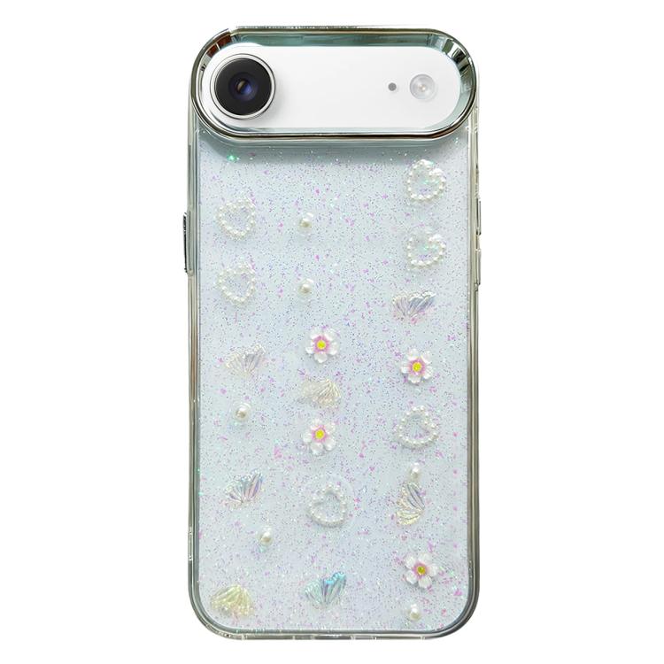 Custodia per telefono in TPU con fiocco 3D, perle e fiore d'amore., For iPhone 17 Pro Max, For iPhone 17 Pro, For iPhone 17, For iPhone Air