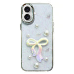 Custodia per telefono in TPU con fiocco 3D, perle e fiore d'amore., For iPhone 17 Pro Max, For iPhone 17 Pro, For iPhone 17, For iPhone Air
