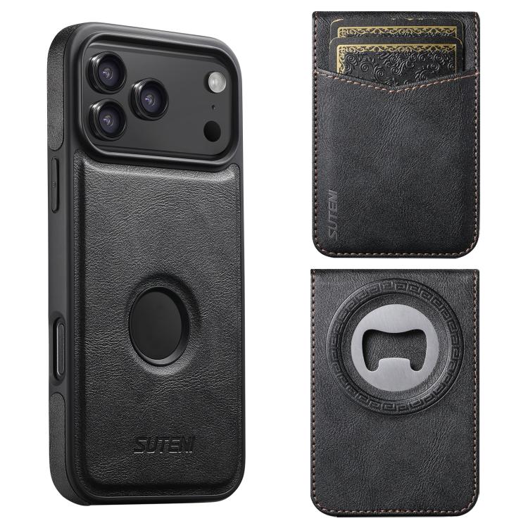 Custodia per telefono Suteni G1S5 2 in 1 con apribottiglie magnetico rimovibile, porta carte e retro in pelle bovina., For iPhone 17 Pro Max, For iPhone 17 Pro, For iPhone 17, For iPhone Air, For iPhone 16 Pro Max, For iPhone 16 Pro, For iPhone 16 Plus...