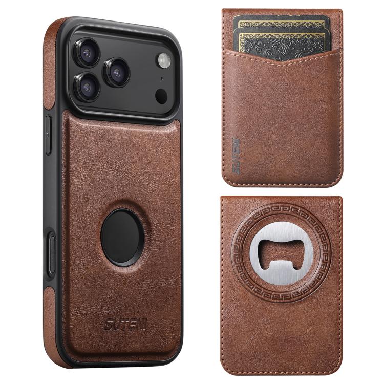 Custodia per telefono Suteni G1S5 2 in 1 con apribottiglie magnetico rimovibile, porta carte e retro in pelle bovina., For iPhone 17 Pro Max, For iPhone 17 Pro, For iPhone 17, For iPhone Air, For iPhone 16 Pro Max, For iPhone 16 Pro, For iPhone 16 Plus...