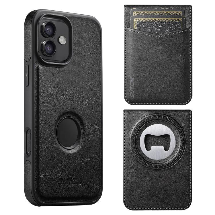 Custodia per telefono Suteni G1S5 2 in 1 con apribottiglie magnetico rimovibile, porta carte e retro in pelle bovina., For iPhone 17 Pro Max, For iPhone 17 Pro, For iPhone 17, For iPhone Air, For iPhone 16 Pro Max, For iPhone 16 Pro, For iPhone 16 Plus...