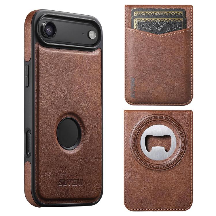 Custodia per telefono Suteni G1S5 2 in 1 con apribottiglie magnetico rimovibile, porta carte e retro in pelle bovina., For iPhone 17 Pro Max, For iPhone 17 Pro, For iPhone 17, For iPhone Air, For iPhone 16 Pro Max, For iPhone 16 Pro, For iPhone 16 Plus...