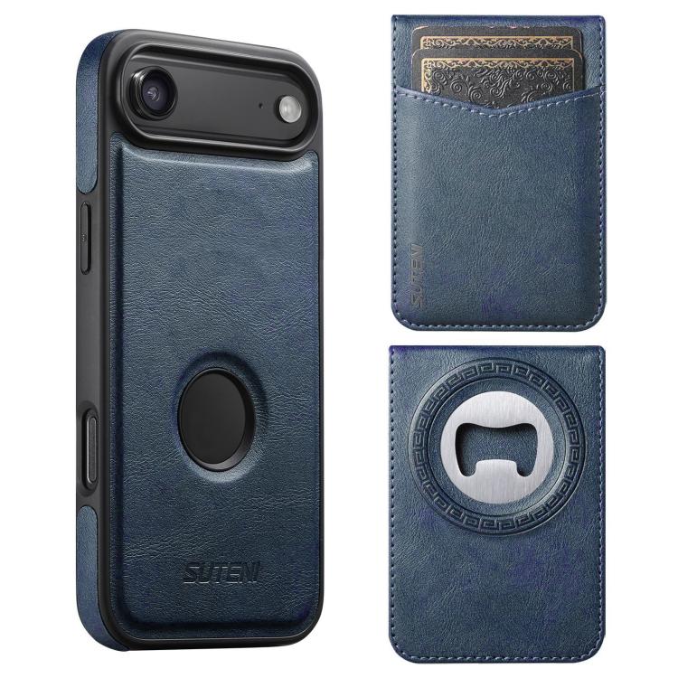 Custodia per telefono Suteni G1S5 2 in 1 con apribottiglie magnetico rimovibile, porta carte e retro in pelle bovina., For iPhone 17 Pro Max, For iPhone 17 Pro, For iPhone 17, For iPhone Air, For iPhone 16 Pro Max, For iPhone 16 Pro, For iPhone 16 Plus...
