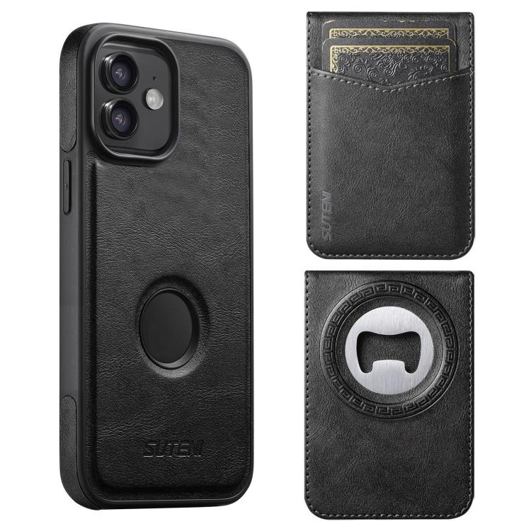 Custodia per telefono Suteni G1S5 2 in 1 con apribottiglie magnetico rimovibile, porta carte e retro in pelle bovina., For iPhone 13 Pro Max, For iPhone 13 Pro, For iPhone 13, For iPhone 12 / 12 Pro, For iPhone 12 Pro Max