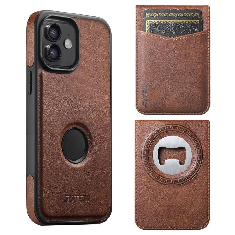 Custodia per telefono Suteni G1S5 2 in 1 con apribottiglie magnetico rimovibile, porta carte e retro in pelle bovina., For iPhone 13 Pro Max, For iPhone 13 Pro, For iPhone 13, For iPhone 12 / 12 Pro, For iPhone 12 Pro Max