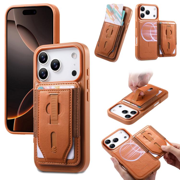 Custodia per telefono CaseNeo Retro con cinturino da polso elastico, porta carte e retro magnetico., For iPhone 17e / 16e, For iPhone 17 Pro Max, For iPhone 17 Pro, For iPhone 17, For iPhone Air, For iPhone 16 Pro Max