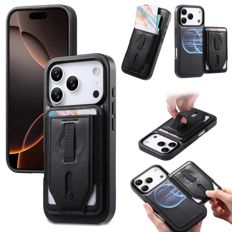 Custodia per telefono CaseNeo Retro con cinturino da polso elastico, porta carte e retro magnetico., For iPhone 17e / 16e, For iPhone 17 Pro Max, For iPhone 17 Pro, For iPhone 17, For iPhone Air, For iPhone 16 Pro Max