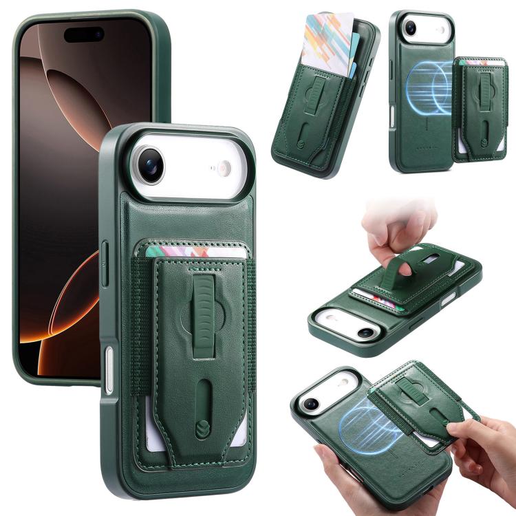 Custodia per telefono CaseNeo Retro con cinturino da polso elastico, porta carte e retro magnetico., For iPhone 17e / 16e, For iPhone 17 Pro Max, For iPhone 17 Pro, For iPhone 17, For iPhone Air, For iPhone 16 Pro Max