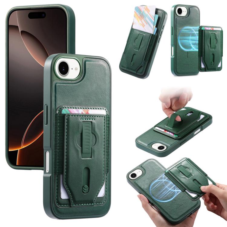 Custodia per telefono CaseNeo Retro con cinturino da polso elastico, porta carte e retro magnetico., For iPhone 17e / 16e, For iPhone 17 Pro Max, For iPhone 17 Pro, For iPhone 17, For iPhone Air, For iPhone 16 Pro Max